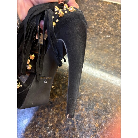 Jeffrey Campbell Ponytail Black Leather Gold Studded Heels Size 7.5 EUC - Picture 9 of 10
